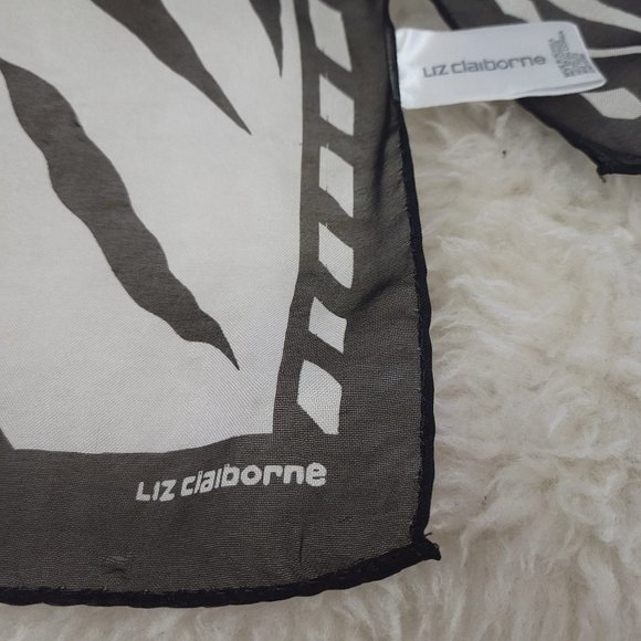 LIZ CLAIBORNE Vintage Sheer Scarf for Neck, Purse, Headband (Black/White) - Picture 4 of 9